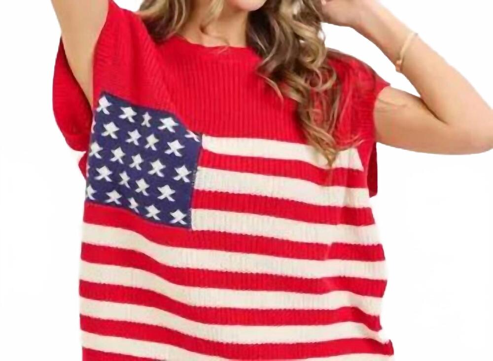 NEW SWEET LOVELY BY JEN star and stripe american flag knit top in red